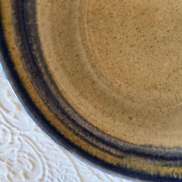 Handcrafted Ceramic Bowl with Blue and Tan Stripes - Picture 7 of 8